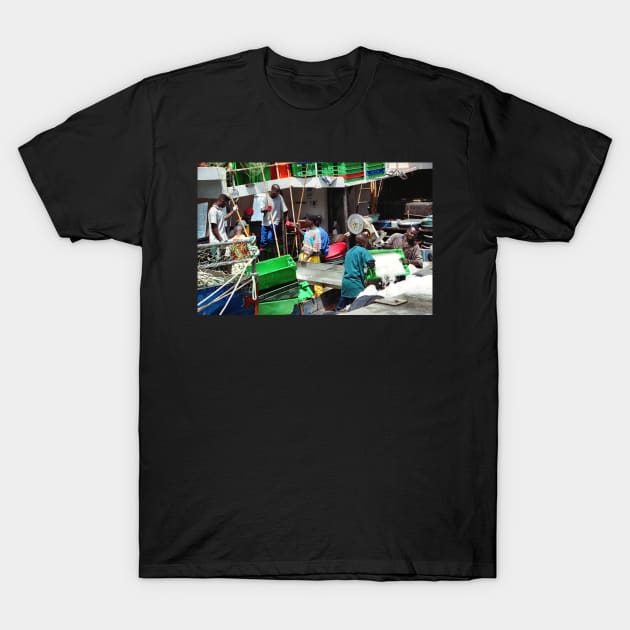 Fishermen at Work, Hout Bay Harbour, South Africa T-Shirt by Carole-Anne